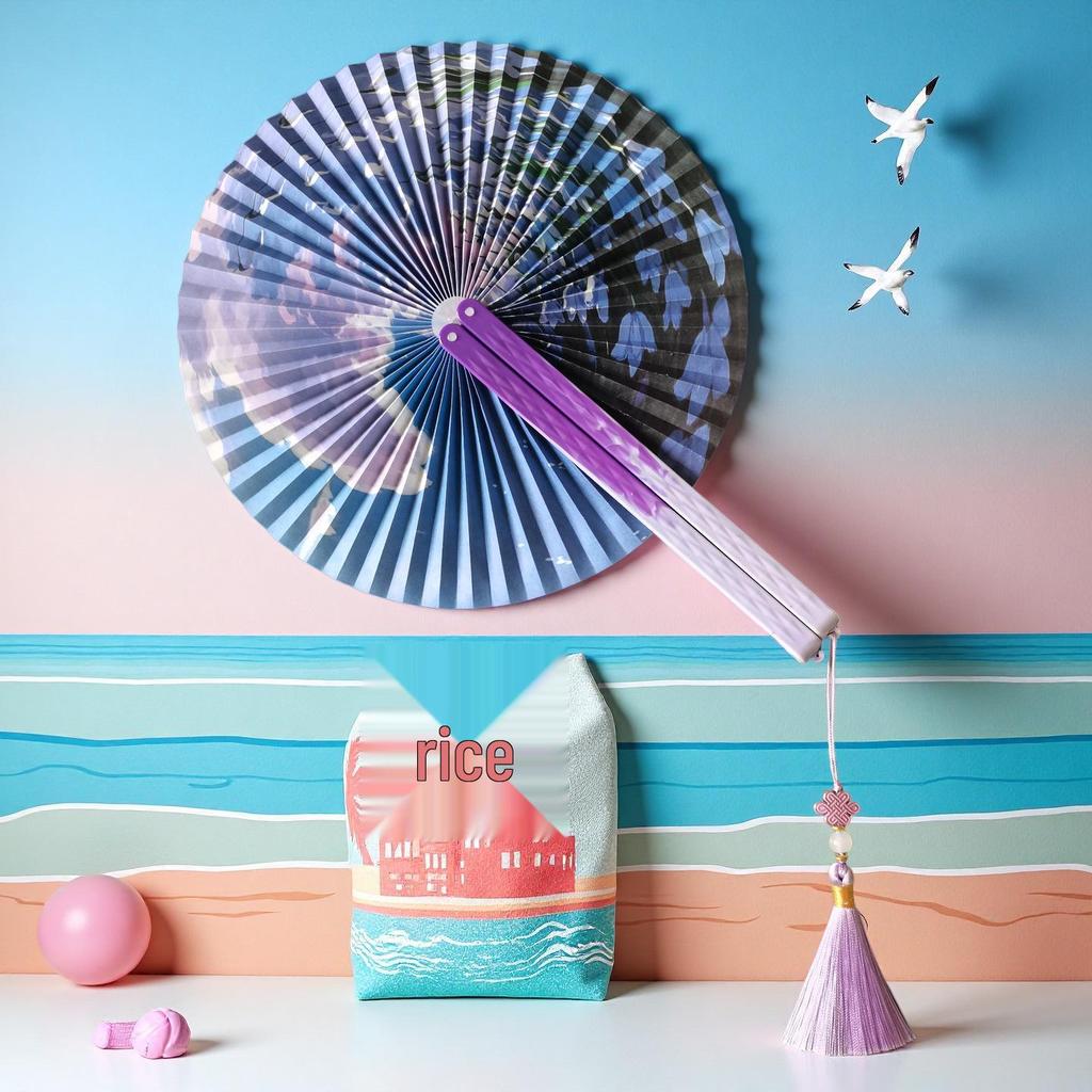 Chinese Style Portable Magnetic Folding Fan with Classical Print for Hanfu Dance