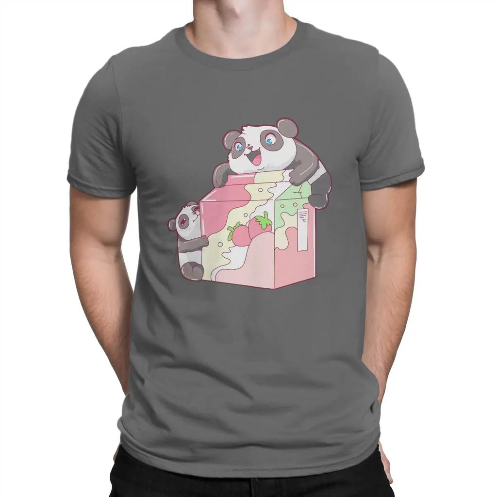 Kawaii Anime Panda Man TShirt Panda Strawberry Milk Kawaii Distinctive T Shirt Harajuku Streetwear New Trend Unisex