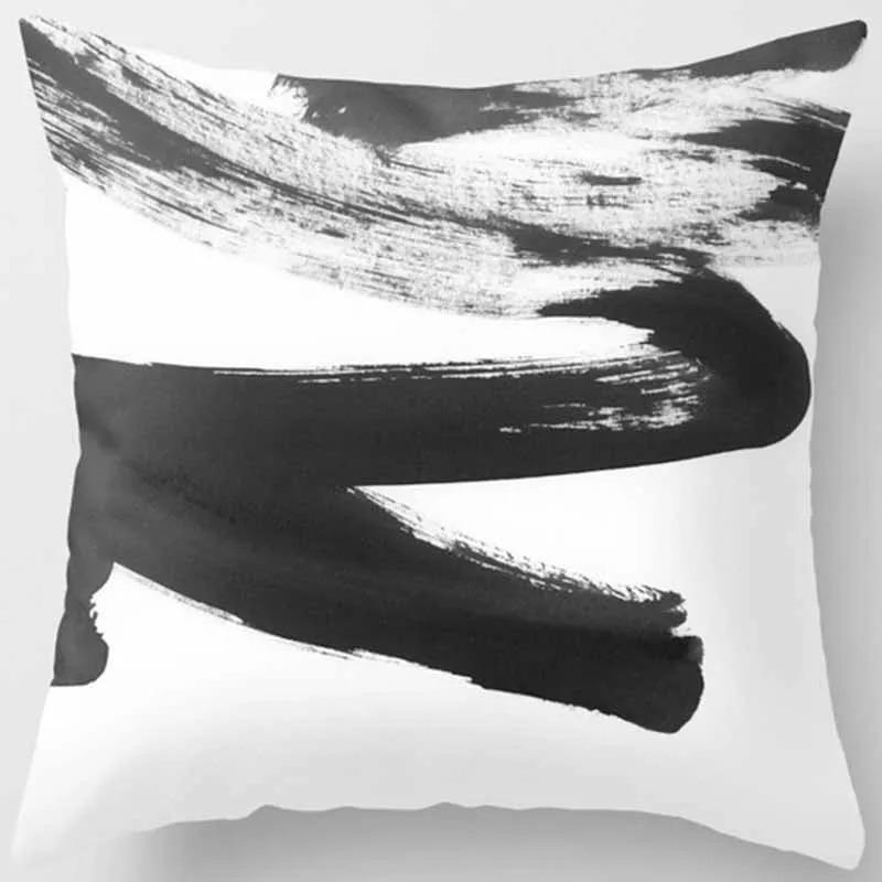 Black and White Abstract Geometric Pillowcase Creative Brushstrokes Ins Style Cushion Modern Simple Home Decoration Sofa Pillow