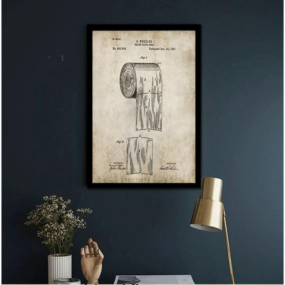 Bathroom Patent Vintage S Prints ,Toilet Roll,Cistern,Lavatory Design,Loo Canvas Painting Blueprints Home Wall Art Decor