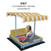 Covered Wooden Sandbox, Wooden Sandpit for Kids, Sand Play, Striped Roof with Sunshade, Adjustable Height, and Waterproof Sheet, Kids' Play Area,