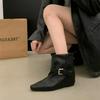 Beauty fashion French trousers short boots inner height increase rad belt buckle new short boots women's autumn pointed head khaki