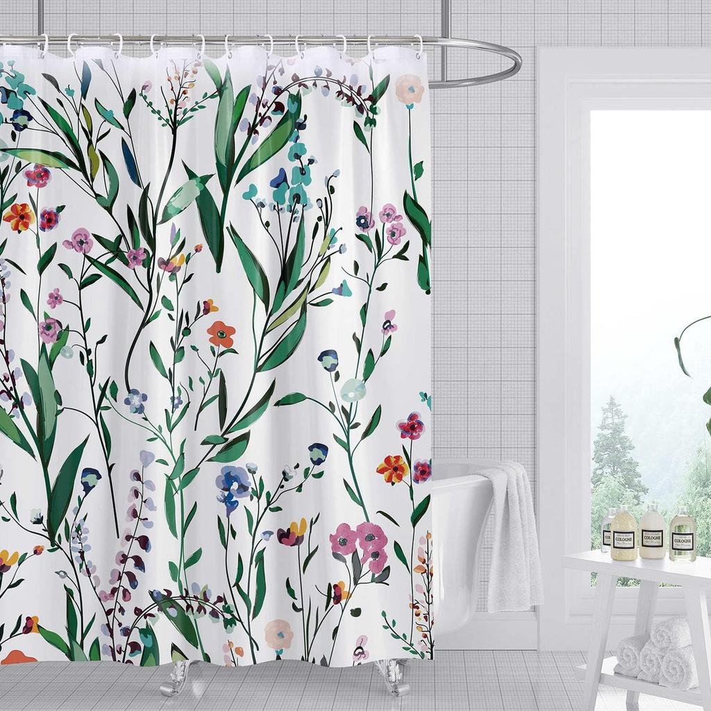 Mosaic Plant Waterproof Floral Fabric Shower Curtain With 12 Hooks Decorative Plant Leaf Pattern Bathroom Curtain 180X180Cm