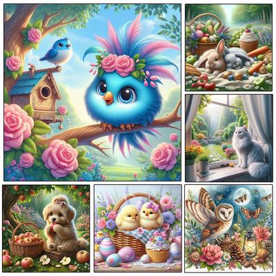 DIY 5D Diamond Drawing Animal Full Circle Square Mosaic Landscape Bird Cat Diamond Embroidery Picture Home Decoration Gift