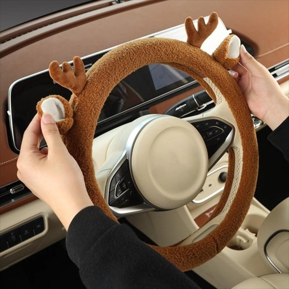 Warm Winter Plush Steering Wheel Cover Reindeer Antler Steering Wheel Cover Cars SUVs Trucks