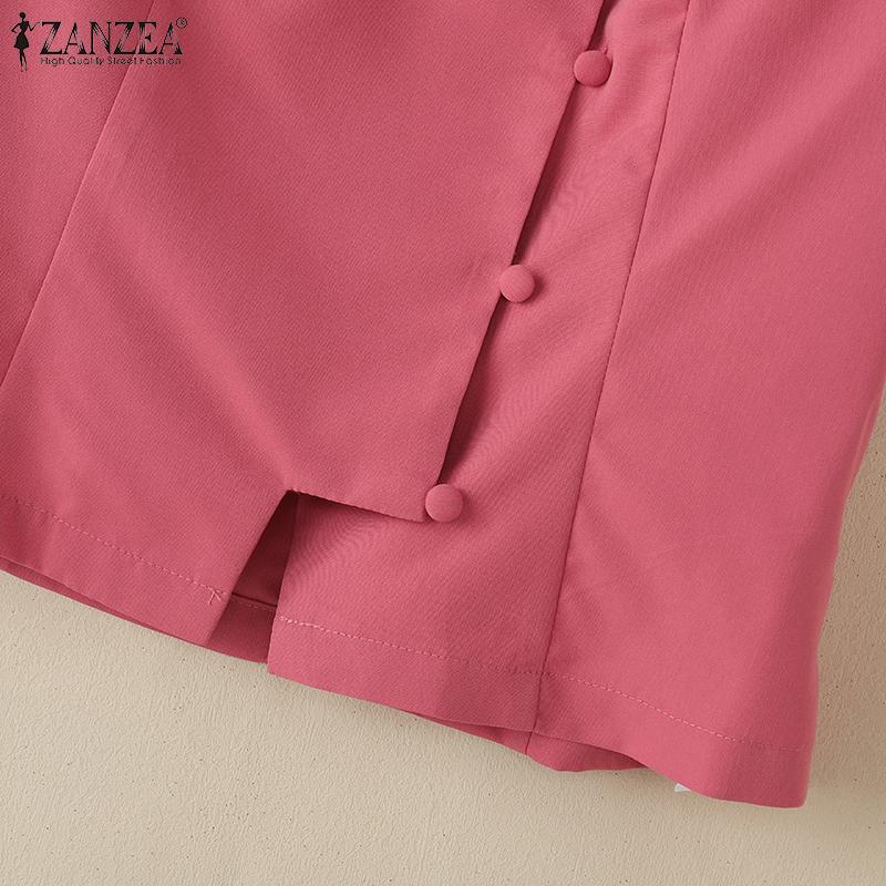 ZANZEA Women Summer V-Neck Solid Color Casual Short Sleeve Blouse