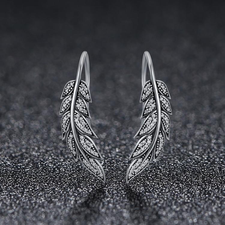 Diamond Leaf Silver Earrings Female S925 Sterling Silver Earrings