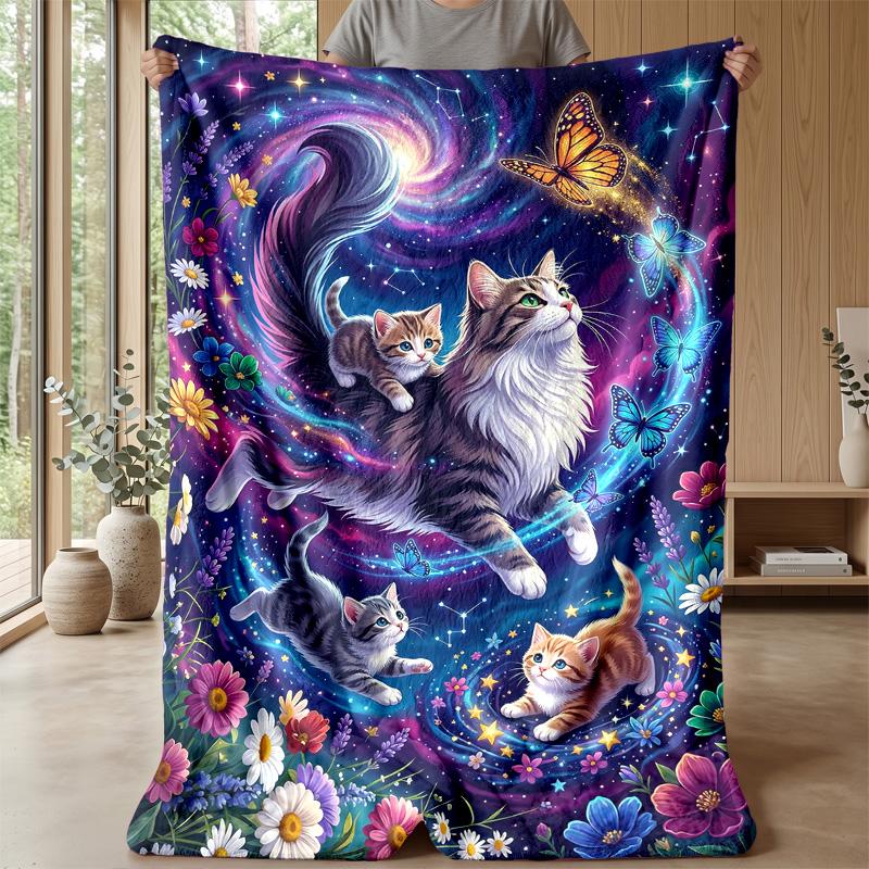 Butterflies and kittens in spring blanket Personalized Name Flannel Blanket Soft Cozy Plush Throw for Sofa Bed Lightweight Home Decor