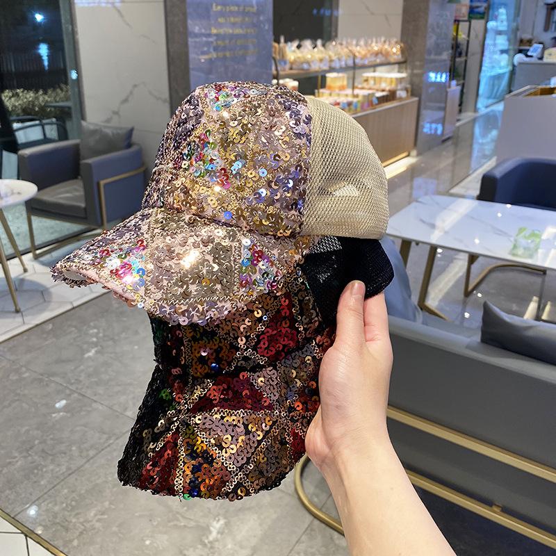 Bunte, atmungsaktive Netz-Baseballkappe mit Pailletten für Männer und Frauen auf Reisen, verstellbarer Sonnenhut für den Sonnenschutz im Freien