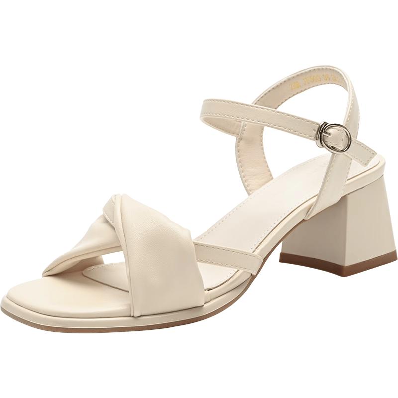 Women s Retro French Style Block Heel Sandals EU 36 бежевый