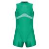 Mens Oil Shiny Bodysuit Sheer Mesh Patchwork Mock Neck Sleeveless Back Zipper Boxer Bottom One Piece Sportswear