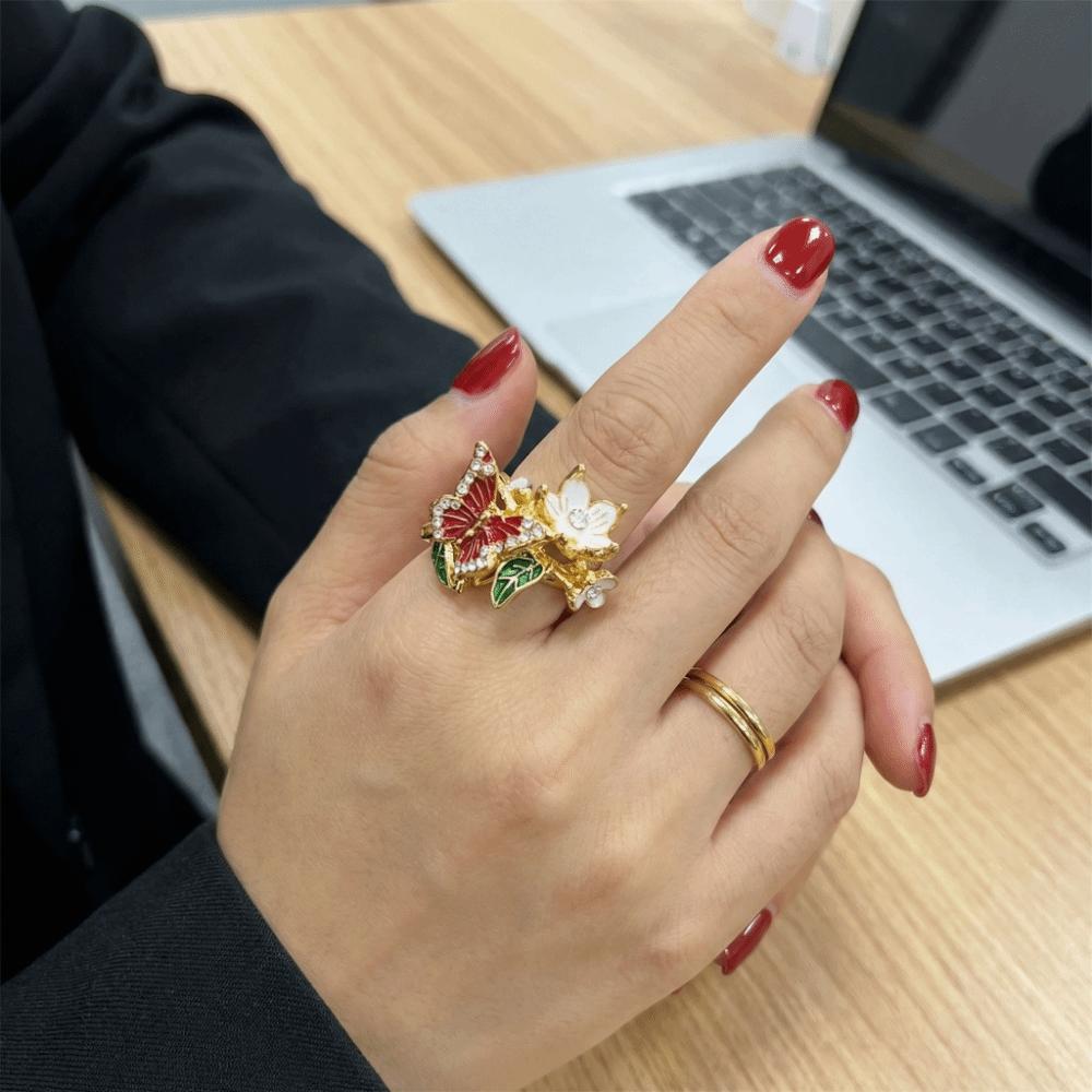 Oil Dripping Butterfly Ring Elegant Finger Jewelry Sweet Opening Finger Ring Ladies Jewelry