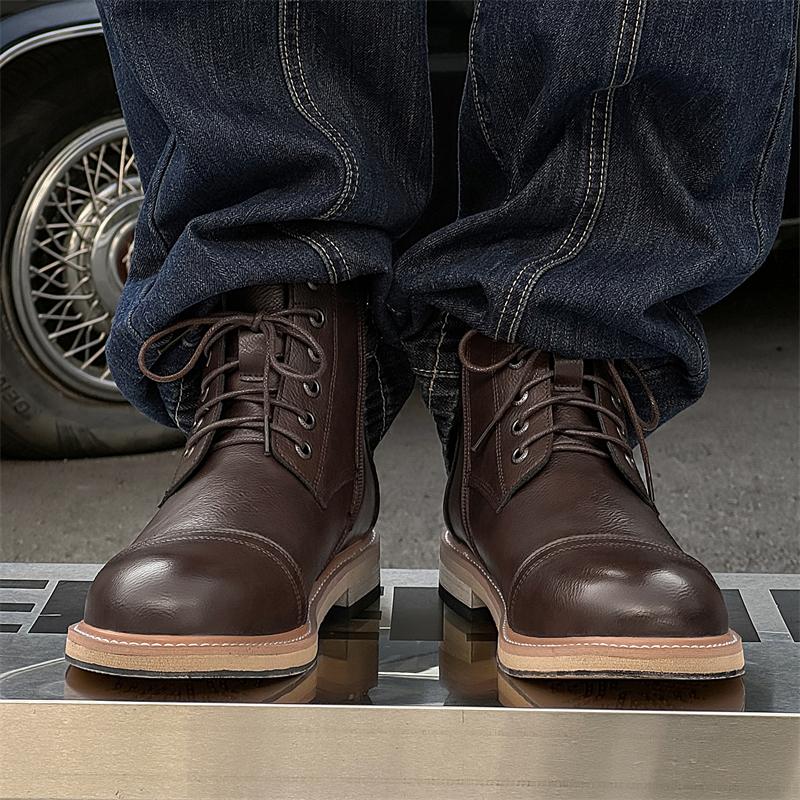 Fashion Chelsea Mens Boots Retro Style Outdoor Lace-up Winter Platform Motorcycle Boots Business Comfortable Mens Casual Shoes