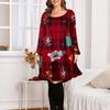 Dámská móda Vánoční potisk Midi rukáv Plus size šaty