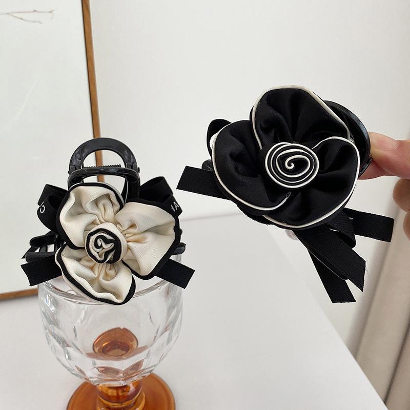 Korean Style Elegant Camellia Bow Double Side Hair Claw Simple All-Match Flower Hair Clip High Ponytail Hair Accessories