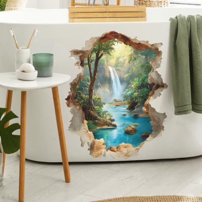 Creative 3D Wall-Cutting Waterfall Secret Realm Home Background Wall Decoration Beautification Stickers