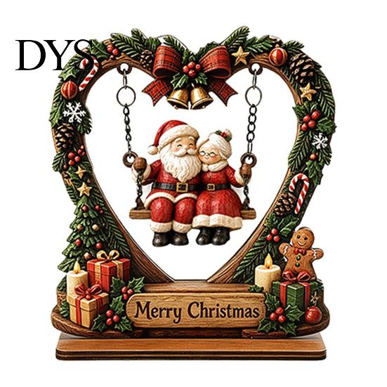 Wooden Heart Shaped Ornaments Christmas Santa Claus Ornament, Vintage 2D Flat Wreath Holiday Home Accents Desktop Plaque, Decoration for Shelf, Table,
