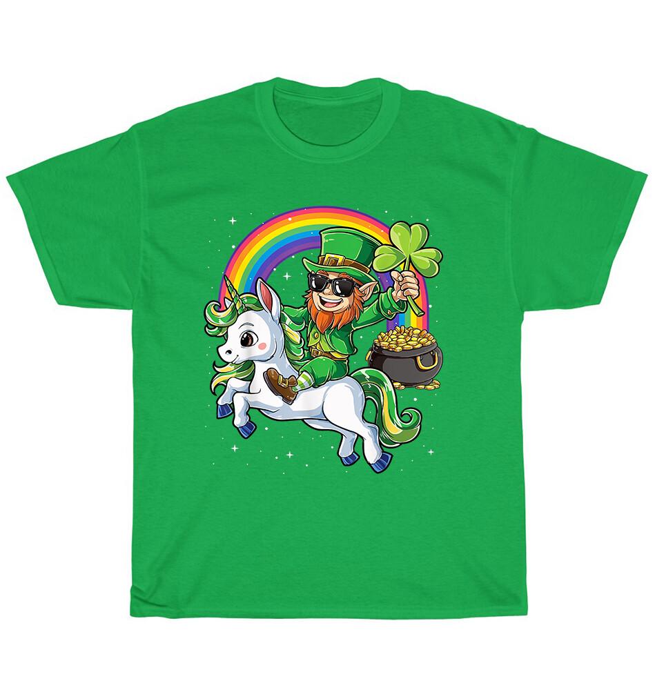 St Patricks Day Unicorn Leprechaun Shamrock Rainbow Gold Coin Pot T-Shirt Unisex