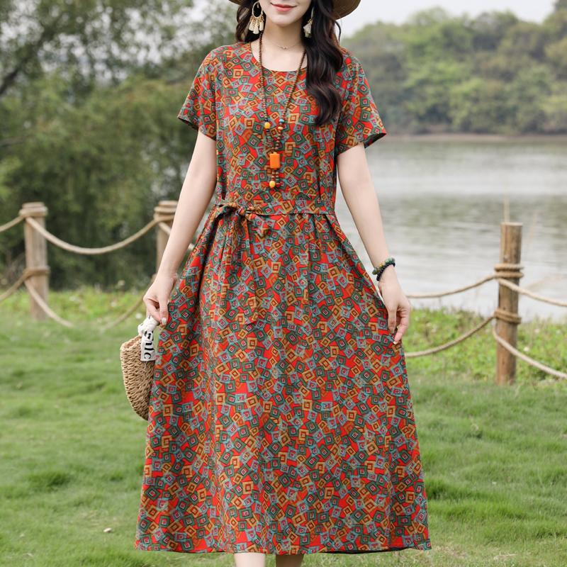 Women's Elegant Dresses Summer Vintage Clothes Casual Short Sleeve Summer Long Dresses