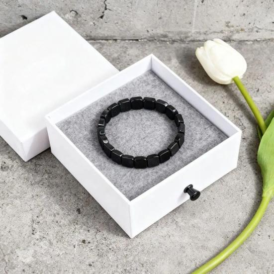 Hematite Stone Bracelet Elastic Cord Metallic Luster Polished Bracelet Groundedness Theme Men Women Wristband