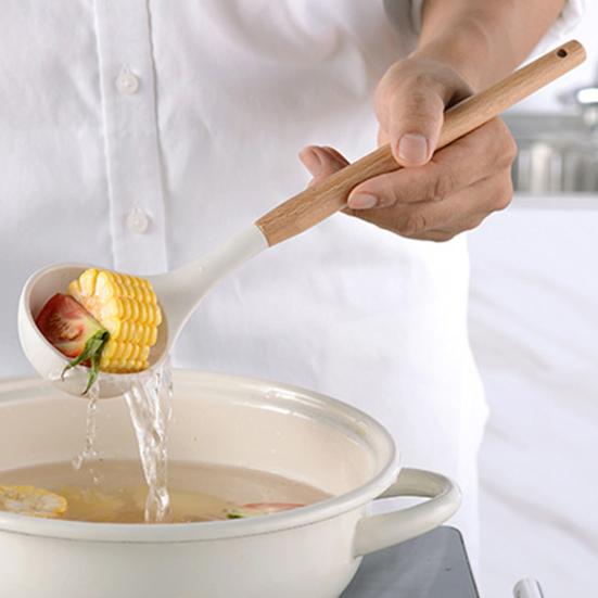 Heat-resistant Soup Hole Spoon Hanging Silicone Anti-stick Spatula Food Clip Egg-beater Cooking Utensils