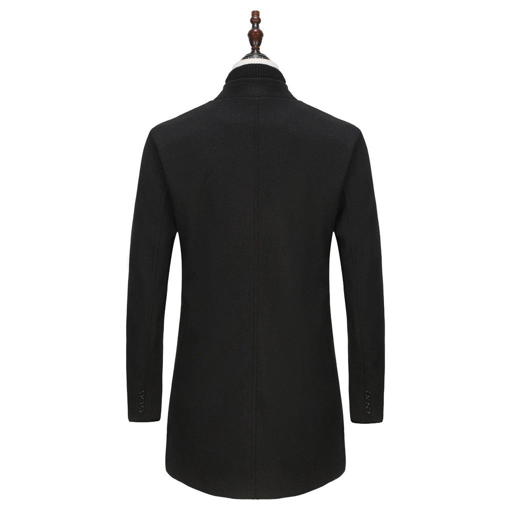 European Size Men's Spring/Fall Slim Fit Woolen Coat - Solid Color Youth Suit