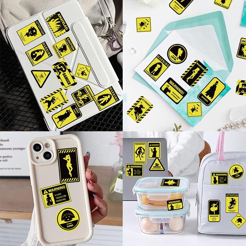 50PCS Cartoon Anime Warning Graffiti Stickers Anime Character Sticker Warning Slogan Warning Sign Decorative Decals for Guitar