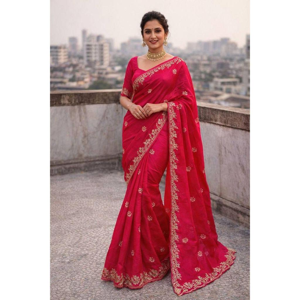 Premium Fandy satin with c pallu spring Dori embroidery work and all over sarees butta work with cutwork border
