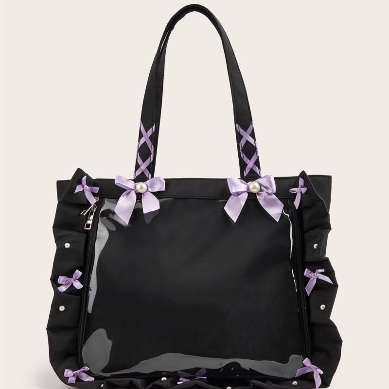 Japanische gerüschte Bandschleife Ita Tasche Damen Süß Niedlich Multifunktional Durchsichtige Umhängetasche Damen Anime Abzeichen Geräumige Tragetasche