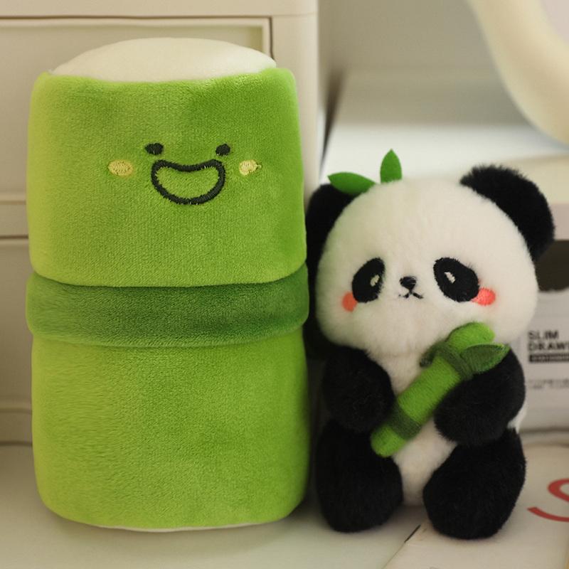 10cm Cute Bamboo Tube Panda Plush Kawaii Panda Stuffed Animal Plushie Super Soft Pendant Birthday Gift
