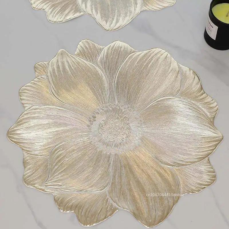 New Lotus-Shaped Heat-Resistant Flower Placemat Decorative Washable Table Pad Coasters for Home Party Wedding Decoration