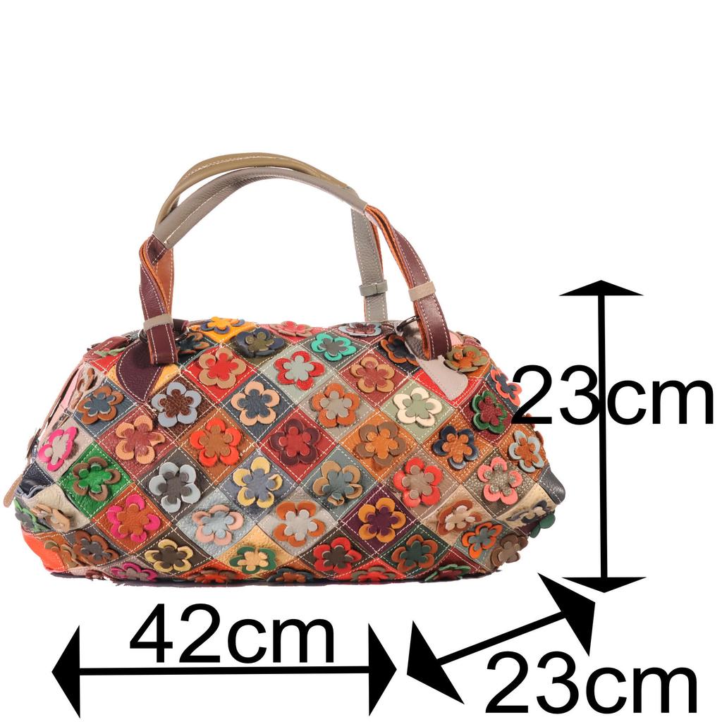 Women's Patchwork Bag with 3D Flowers