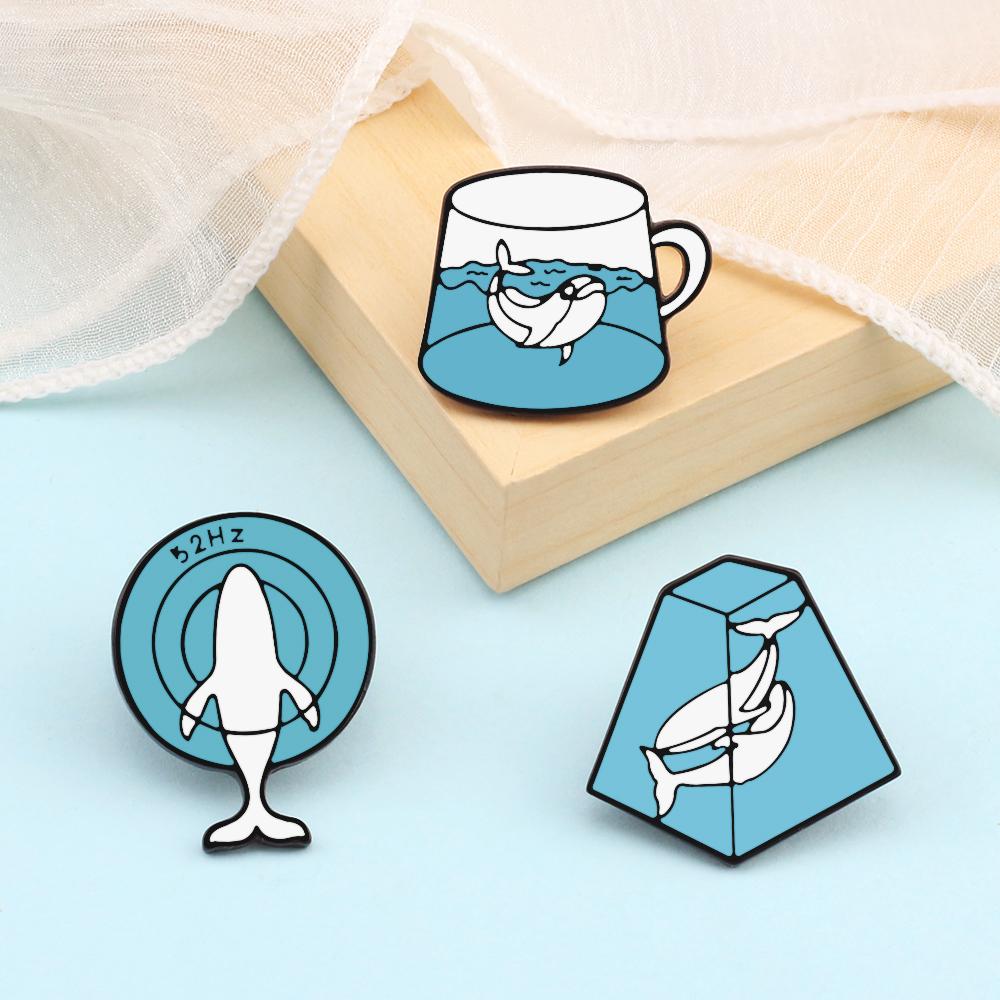 Cartoon Blue Marine Animal Brooch Save Ocean Whale Dolphin Enamel Badge Cloth Backpack Lapel Pins Jewelry Gifts for Friends Kids