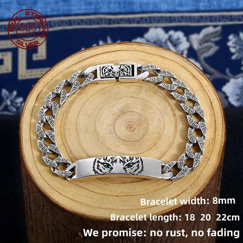Domineering Simplicity Charm Tiger Totem 925 Silver Original Certified Bracelet Luxury Gift Men and Women Punk Bangle