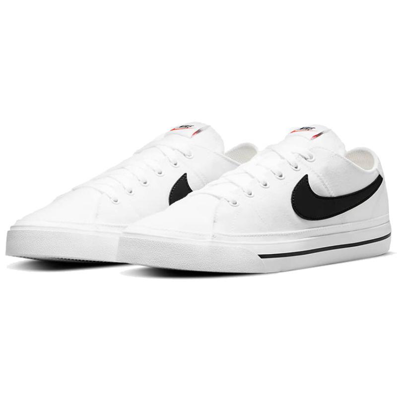 Nike Court Legacy Canvas White Black Swoosh  Sneakers  CW6539-101