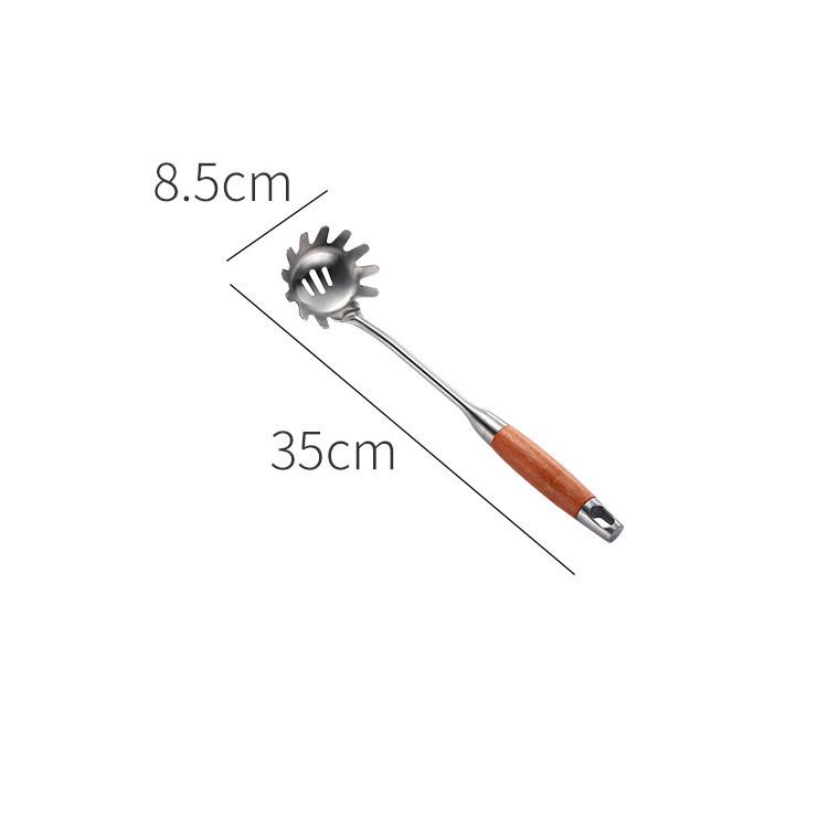 Solid Rosewood & 304 Stainless Steel Kitchen Utensil Set: Soup Ladle, Skimmer, Slotted Spoon, Frying Spatula, Strainer.