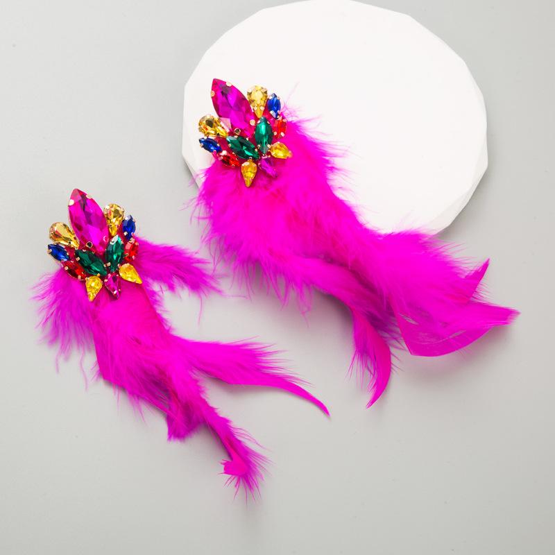 Women's Drop Earring Alloy Crystal Flower Long Feather Tassel Earrings Premium Bohemian Earrings