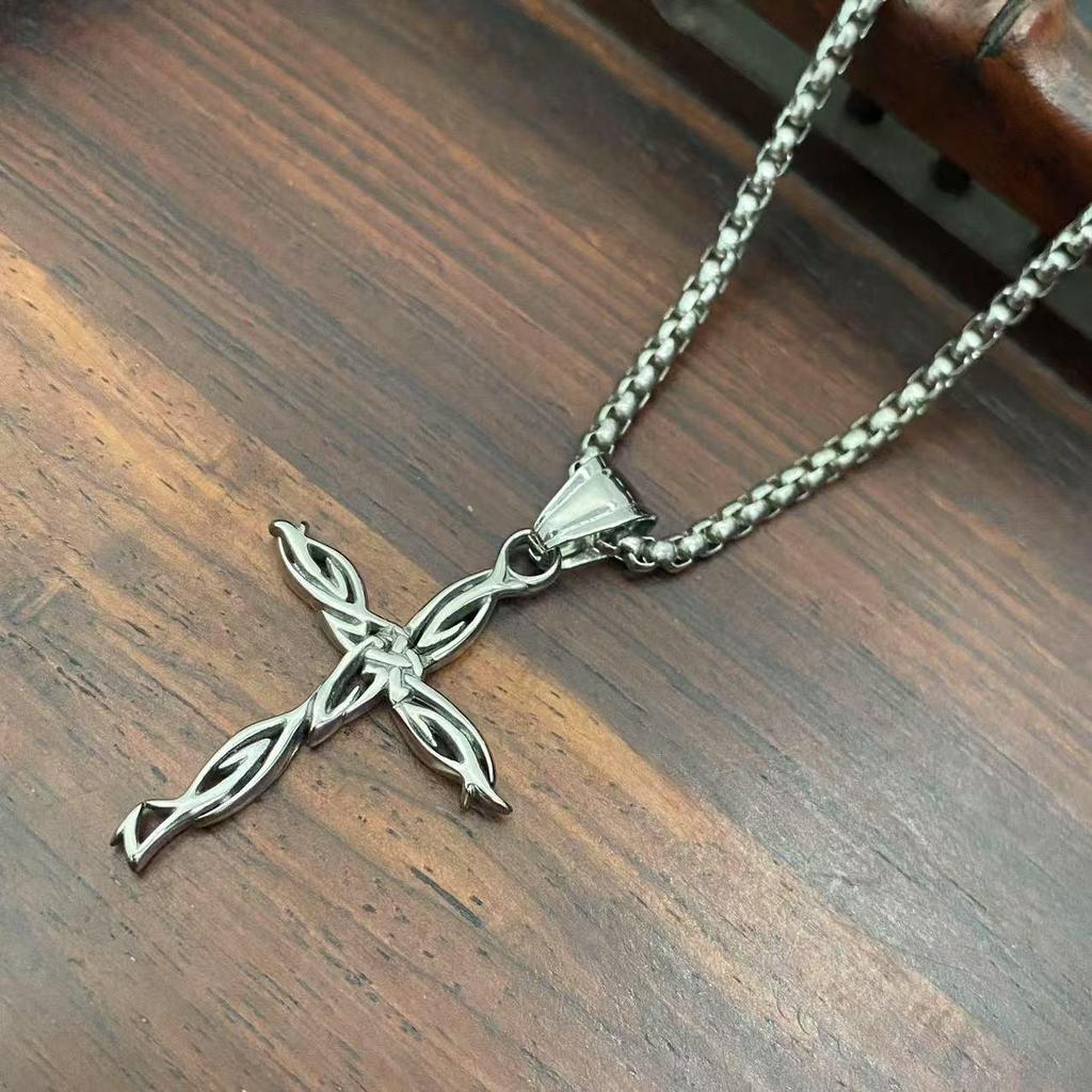 Retro Cool Style Titanium Steel Cross Pendant Necklace for Men & Women