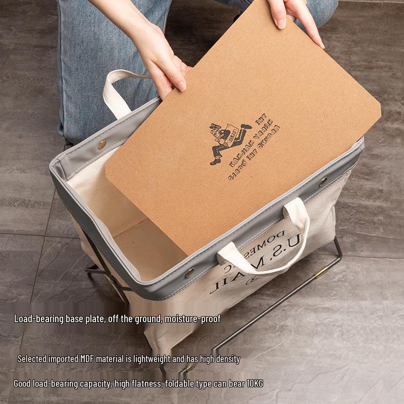 Huishi Sheju Nordic Floor-Standing Magazine & Newspaper Rack - Large Folding Metal & Fabric Storage Basket 38x26x36cm