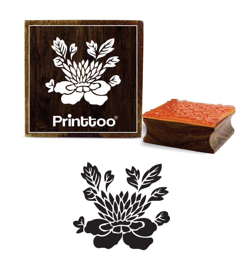 Printtoo Diary Card Scrap-booking Square Floral Design Brown Wooden Rubber Stamp-2 x 2