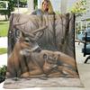1pc Soft Flannel Blanket Winter Deer In Snow Forest Print, Lightweight Allseason Throw for Camping, Home, Office, Travel Brown & Gray Deer Pattern Coz