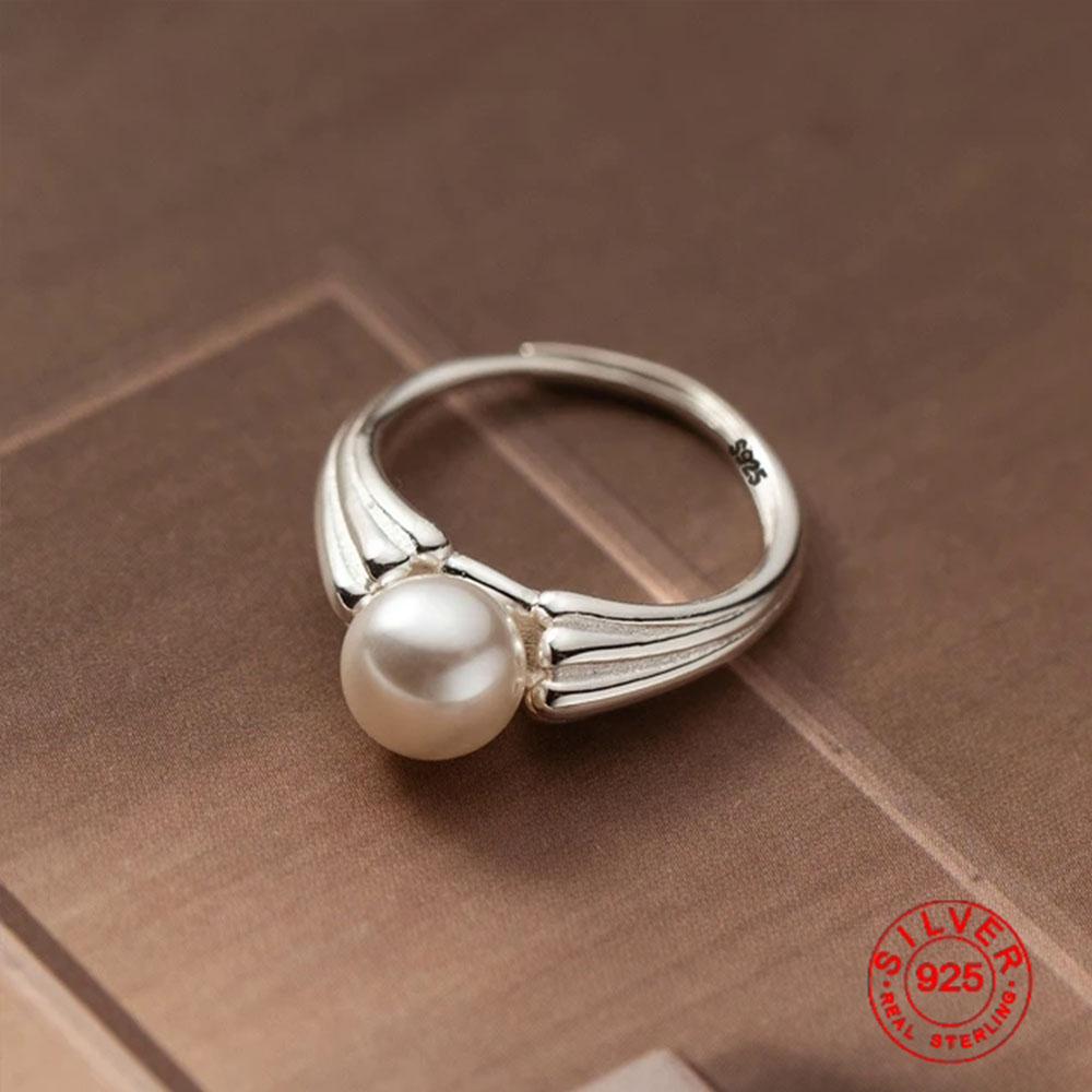 Xiaomi BFCLUB  Silver Color Rings For Women Simple Finger Open Vintage Handmade Pearl Ring Allergy For Party Birthday Gift