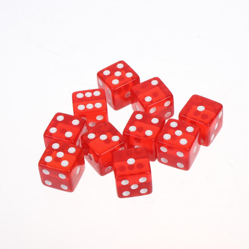 Acrylic Dice 10Pcs Transparent Color Square Corner White Dot Small Size Portable Dice for Travel Camping Outdoor Board Game Activities