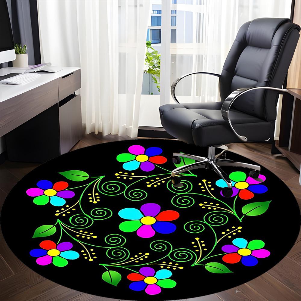 1pc Floral Mandala Design Chair Carpet for Office, Round Polyester Mat, Indoor Decor for Office, Easycare Fabric, Washable Non-slip Area Carpet