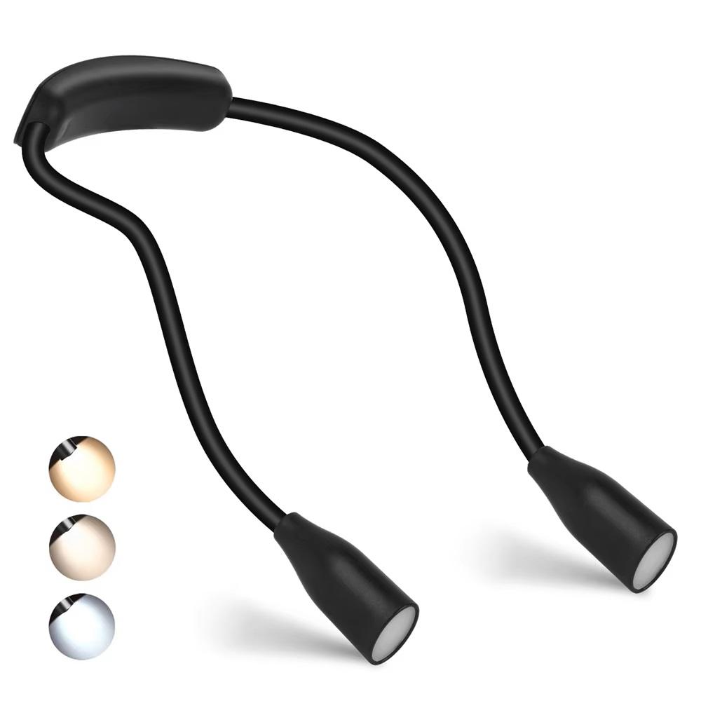 

Rechargeable LED Neck Reading Lights Neck Light for Reading Lamp 3 Colors 9 Brightness Flexible Arm Neck Light Read Book Light Rechargeable чорний