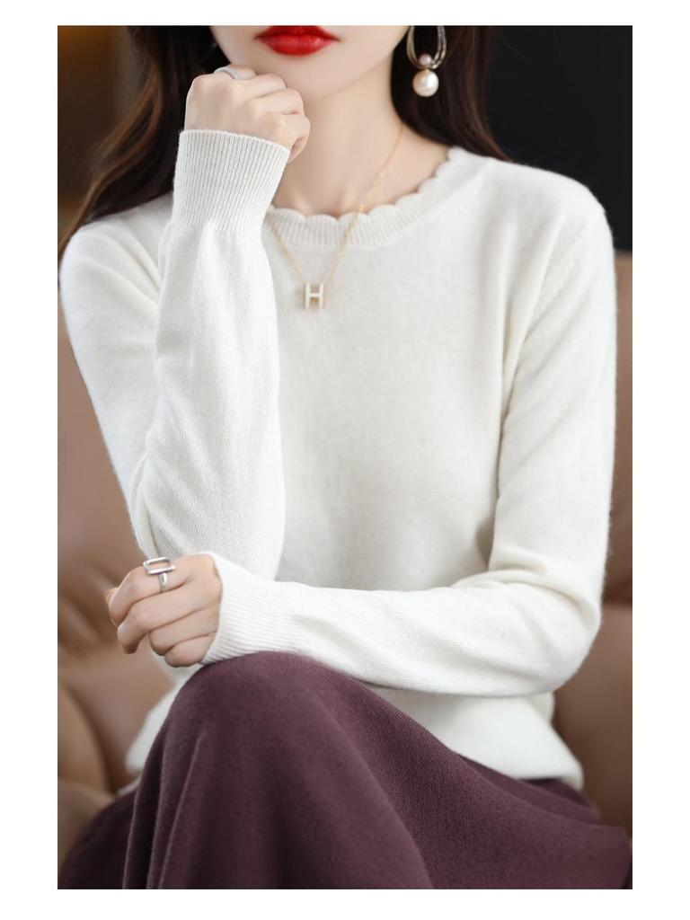 Soft & Cozy Women's Lace Round Neck Knit Sweater - Trendy Spring/Autumn 2025, Long Sleeve, Loose Fit