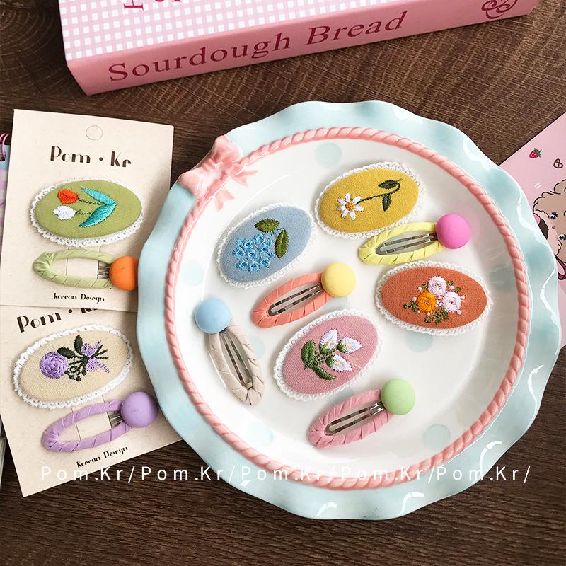 Adorable Round Bean Fabric Flower Hair Clip for Frizzy Bangs