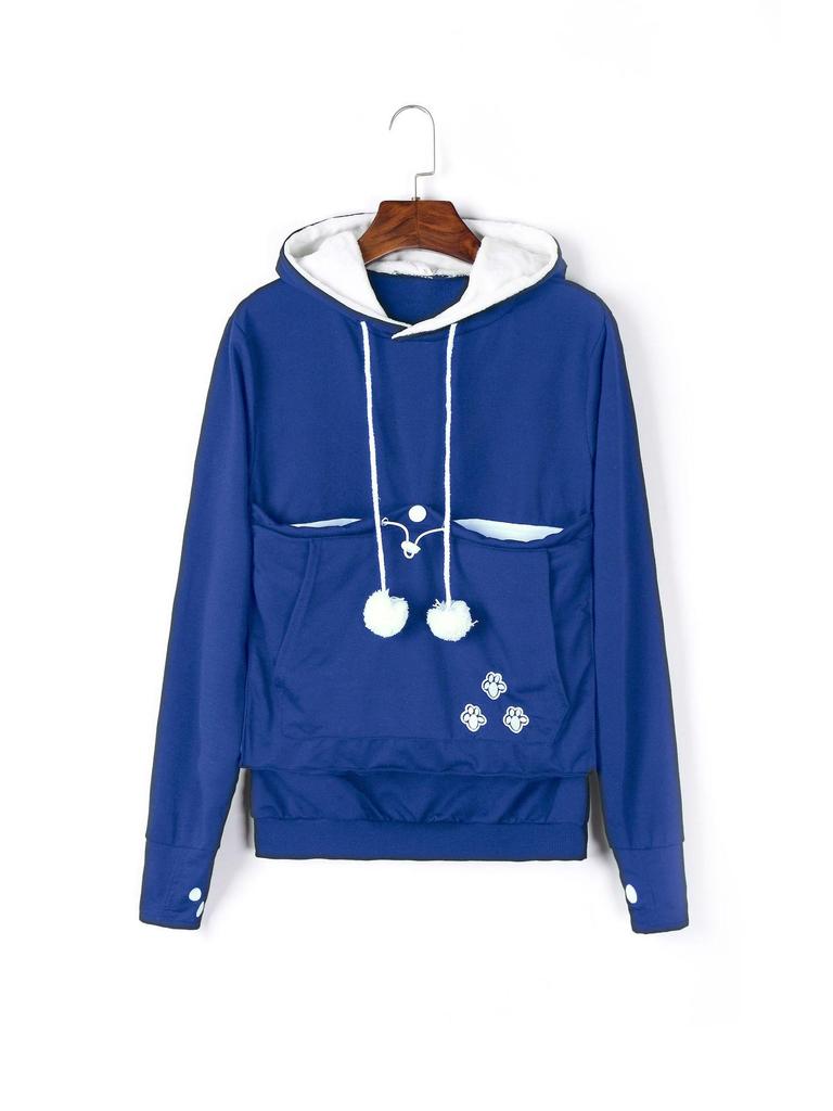 Embroidered Large Pocket Hooded Women's Sweatshirt - Autumn Thin Long-Sleeve