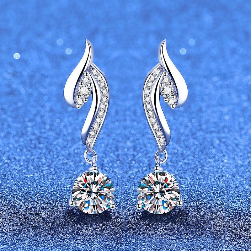 Angel Wing Pendant Earrings With Moissanite Cubic Zirconia Sterling Studs Women Fresh Sweet Style