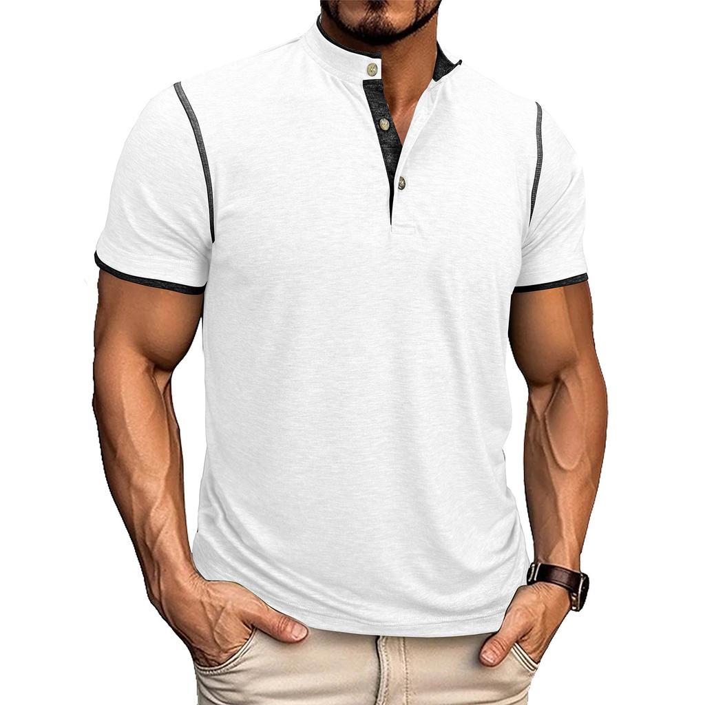 Men Henley Collar Short Sleeve T Shirt Lightweight Soft Material Trim Button Placket Casual Fit Pullover Top